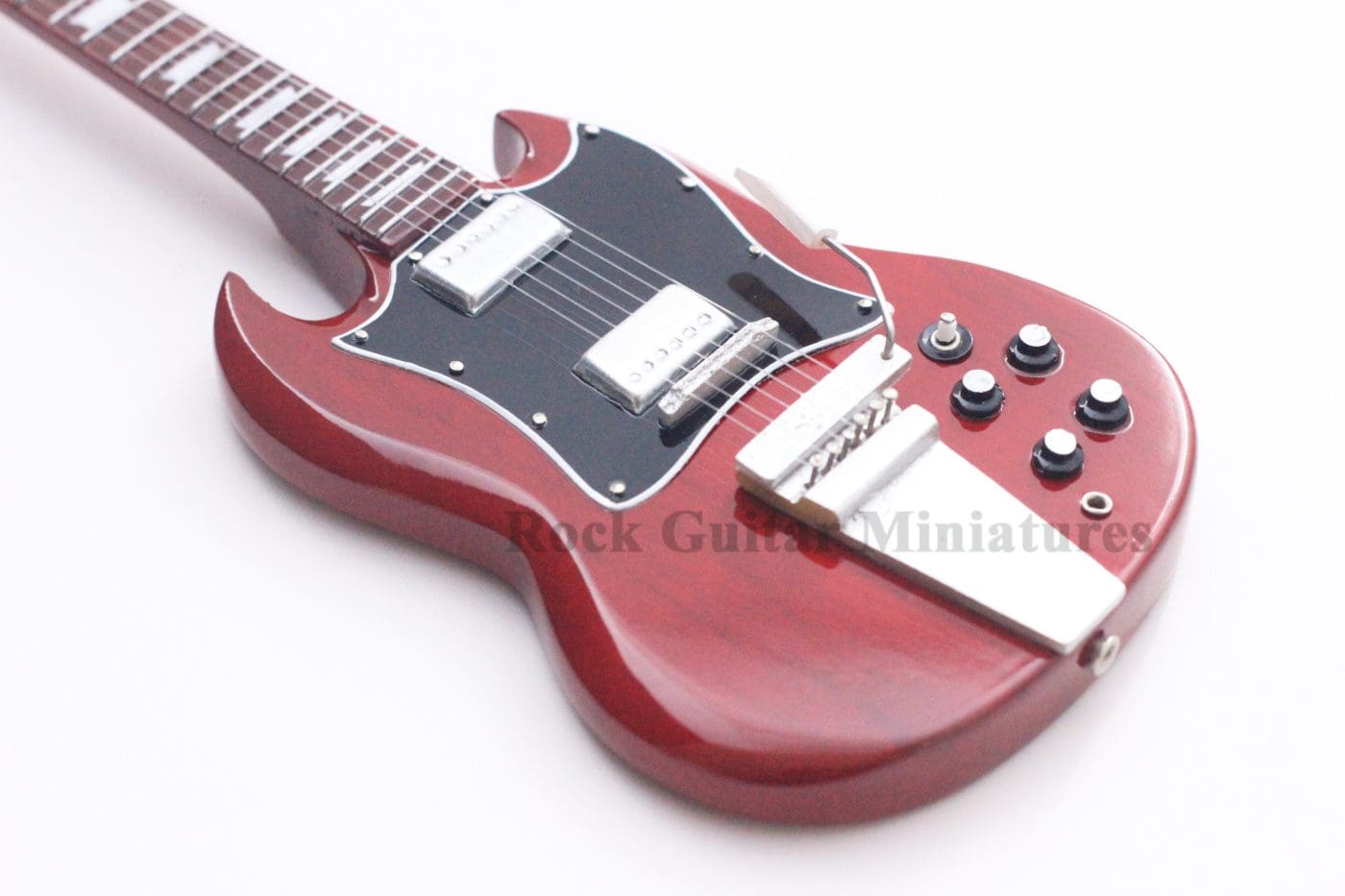 rgm8801 Angus Young ACDC Guitarra en miniatura recogida en el marco de Shadowbox 
